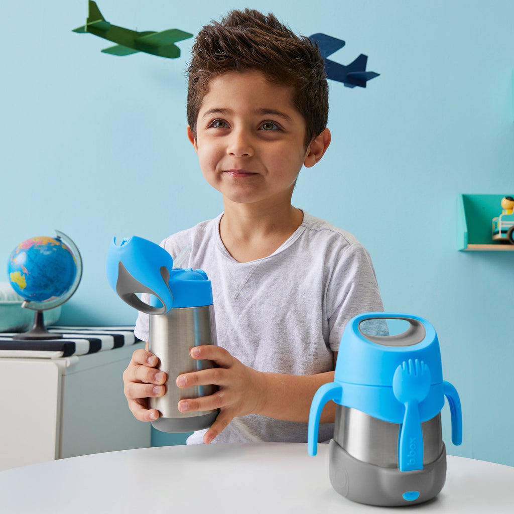 child with insulated food jar - blue slate - b.box for kids
