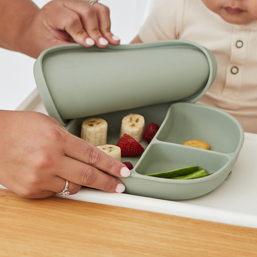 Silicone Plate + Lid - sage + Silicone Spout Cup - sage